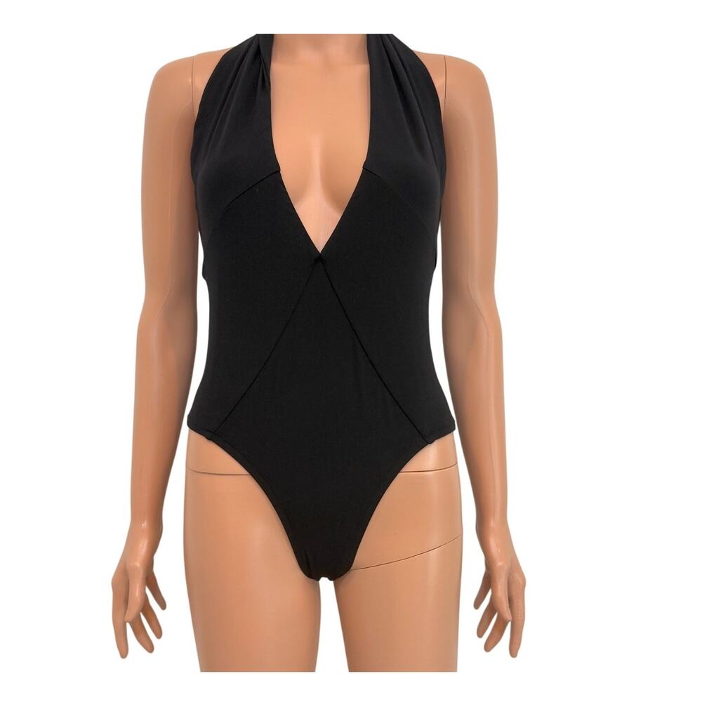 BCBGMaxazria Swim 10 deep plunge halter one piece swimsuit SW2 2989